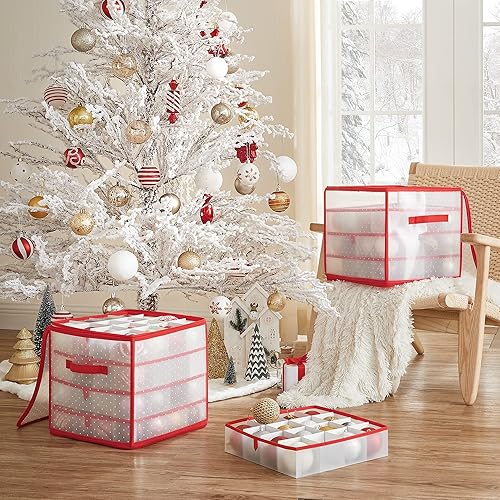 Miniatura 2 de SONGMICS Plastic Christmas Ornament Storage Box, Christmas Ball Organizer, Holds 64 Balls up to 3-Inch, Removable Dividers, Cherry Red URFB029T03