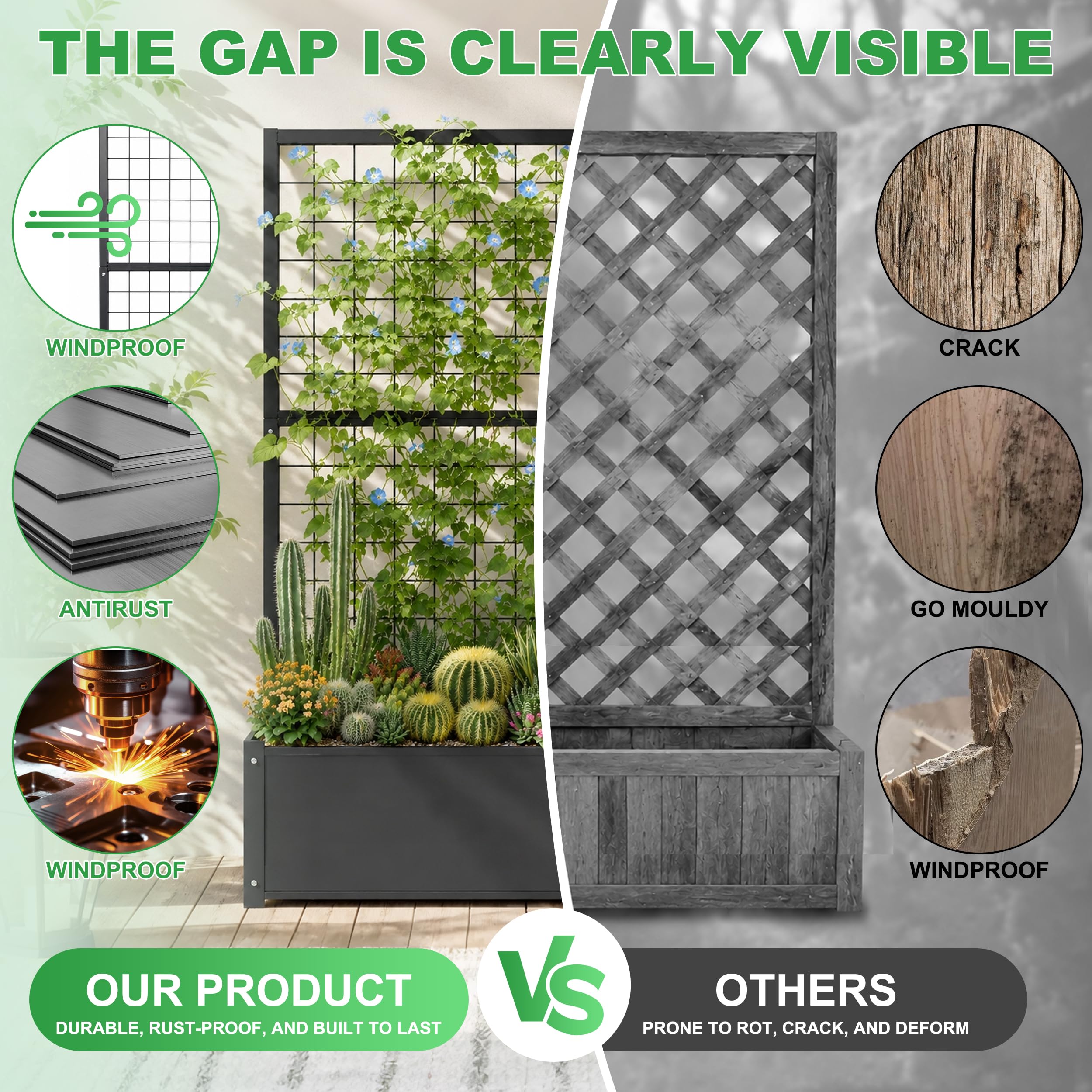 Metal Garden Bed with Trellis - 59" Tall -6