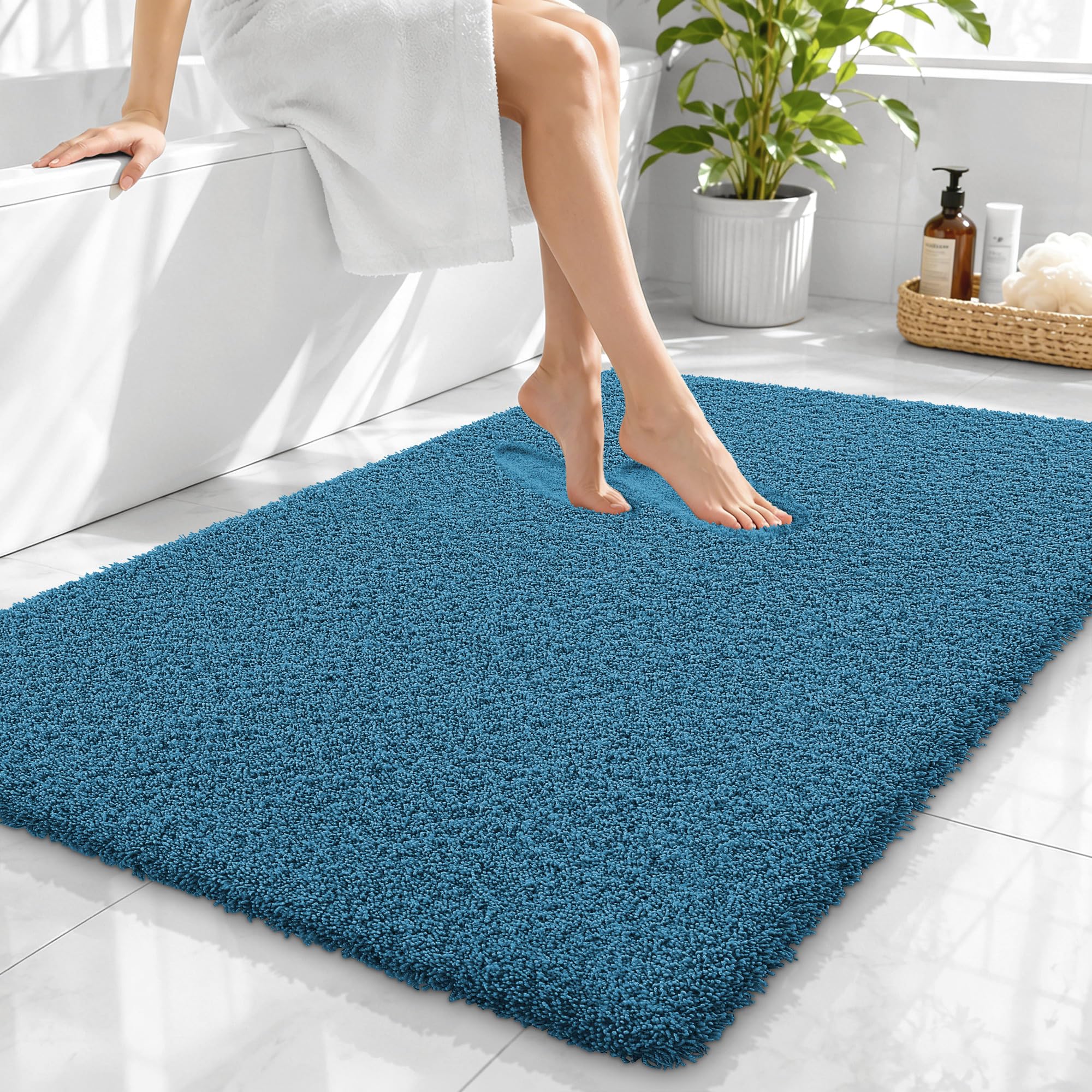 OLANLY Microfiber Large Bathroom Rugs 40x32, Soft Bath Mat, Peacock Blue