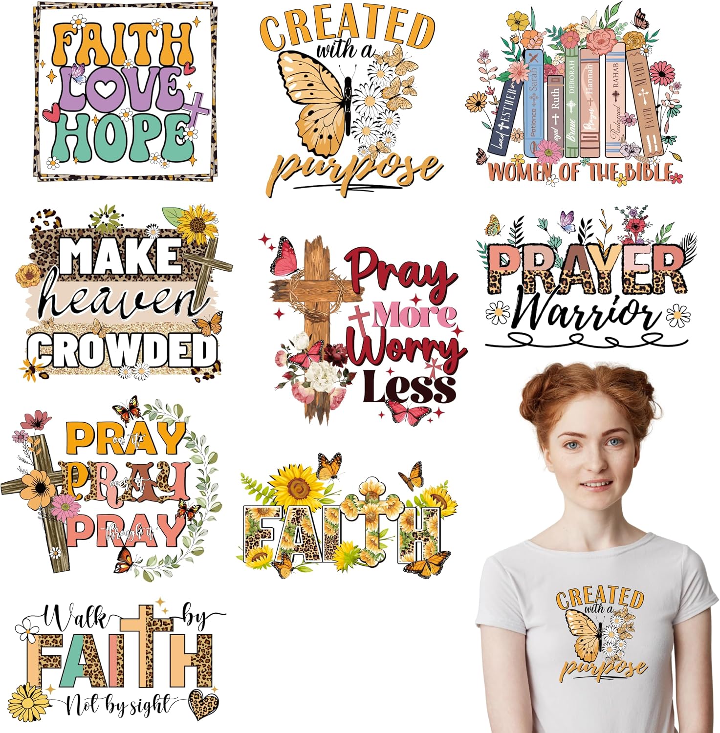 DTF Transfers Ready to Press, 30pcs Christian Iron on Transfers for T-Shirts Patches, God Faith Heat Transfers Ready to Press, Iron on Decals for Clothing Bag Pillow Covers DIY Crafts