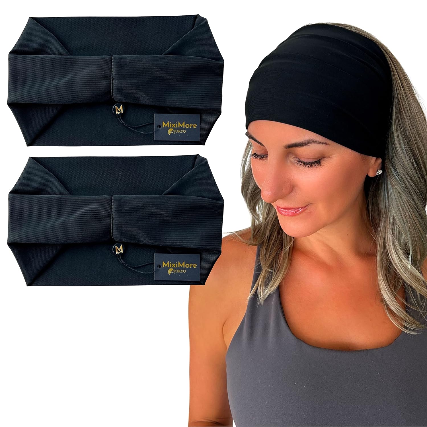 Workout Headbands for Women Sweat Wicking - Perfect for Yoga Pilates Gym or Running - Made from Premium Soft Stretchy and Cooling Yoga Fabric - Extra Wide Solid Colors Sweatbands for Women Head Fit
