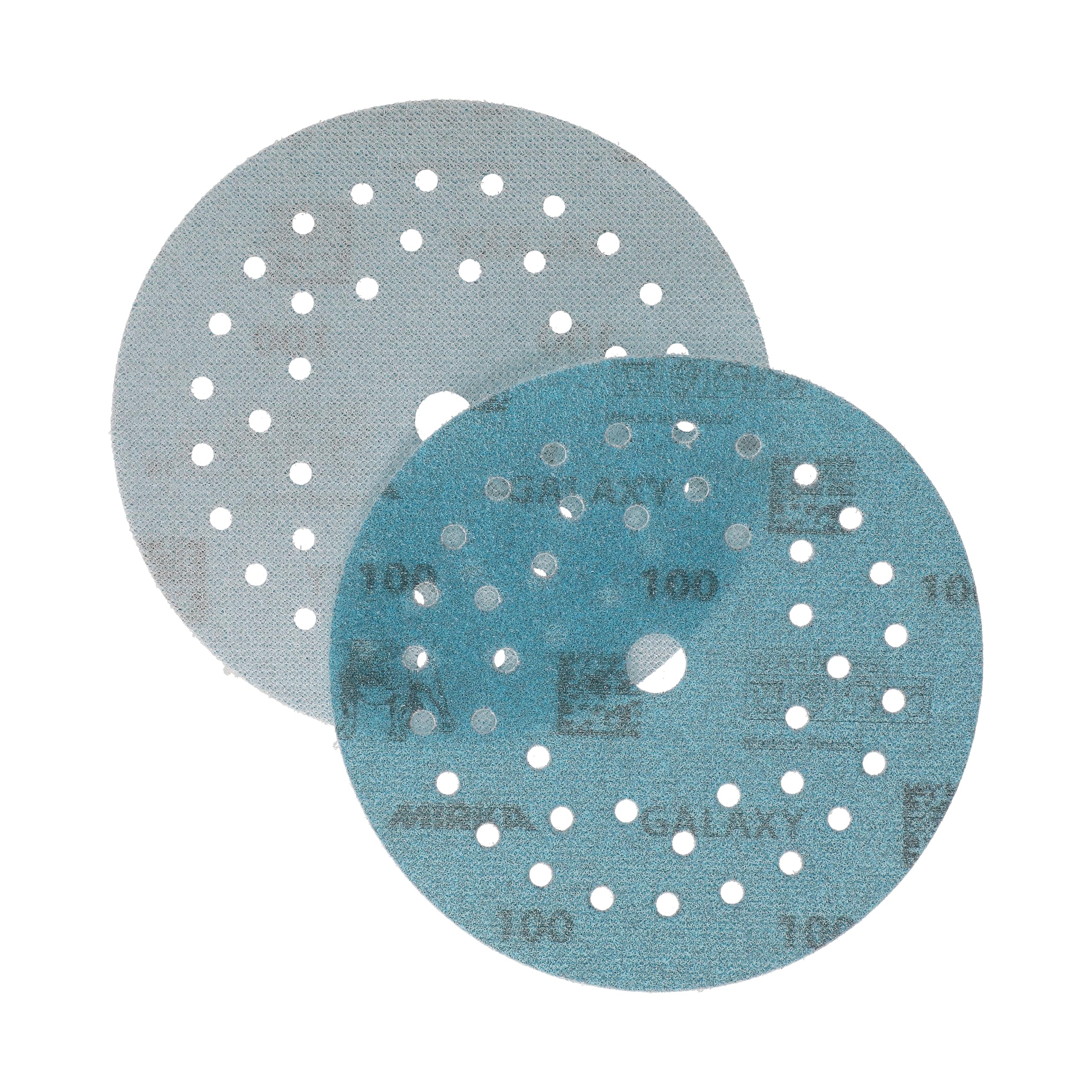 Mirka Galaxy Multifit - Carta abrasiva da 125 mm, grana 100, 50 dischi/confezione, abrasiva di alta qualità per resina epossidica, legno, metallo, non intasamento, tecnologia autoaffilante, ideale per