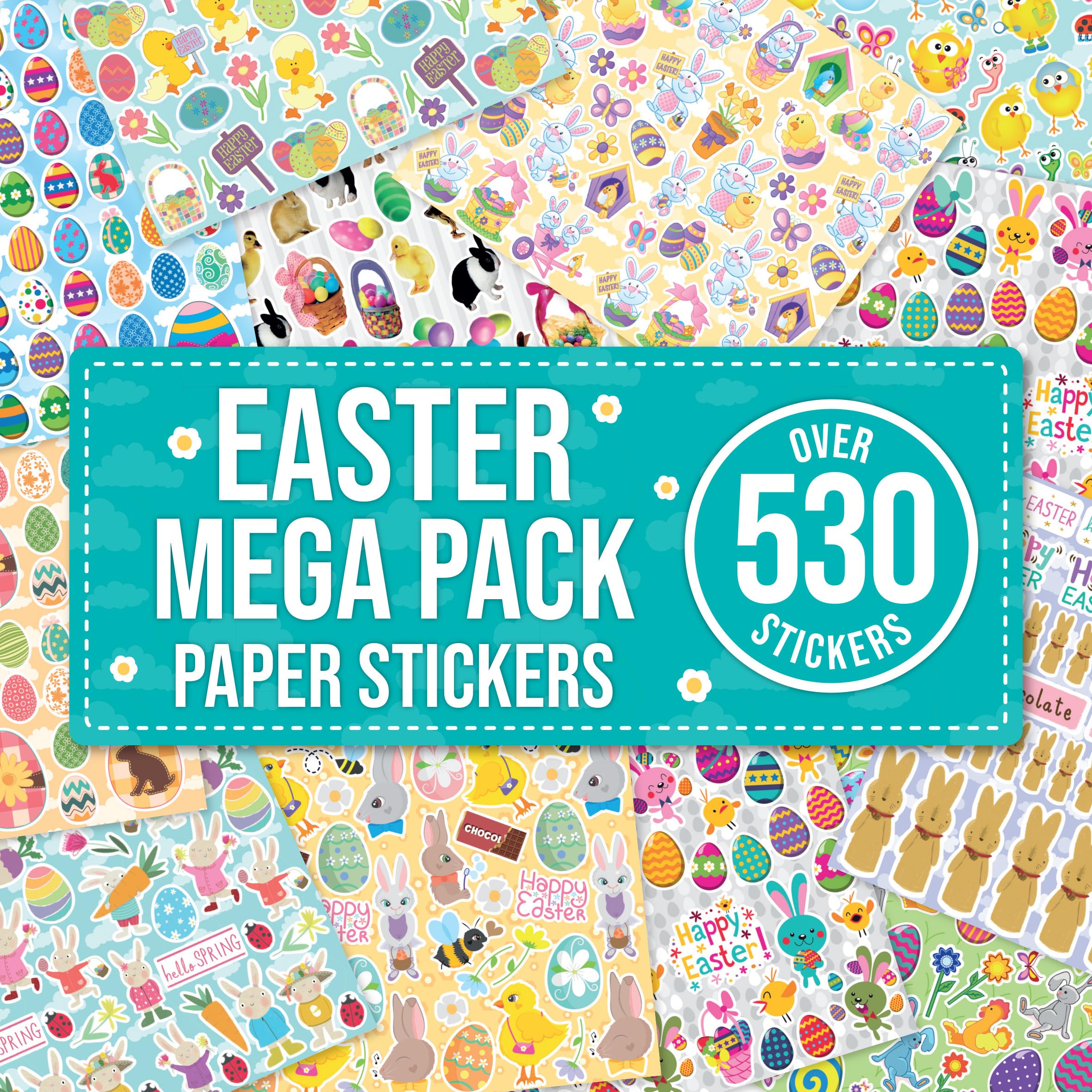 Easter Stickers Over 530 for Children – Kids Party Bag Fillers, Self Adhesive Paper Stickers for Scrapbooking, Easter Crafts & Card Making – Bunny, Egg & Chick