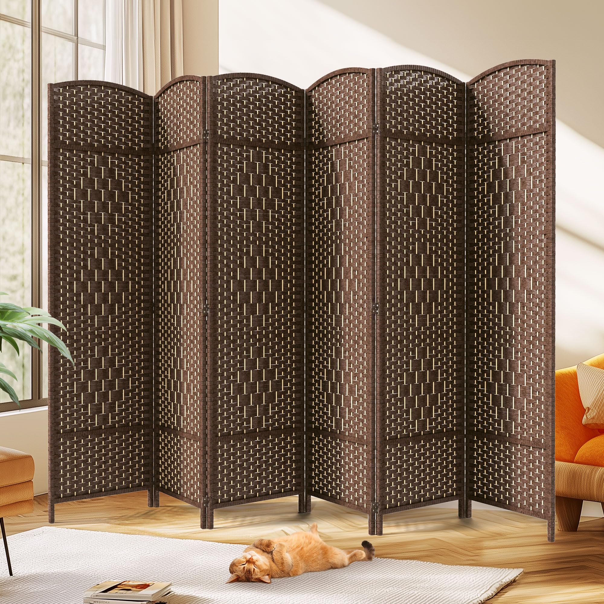 JOSTYLE Room Divider 6ft Tall Extra Wide Privacy Screen, 6-panel Folding Privacy Screens with Diamond Double-Weave Room dividers and Freestanding Room