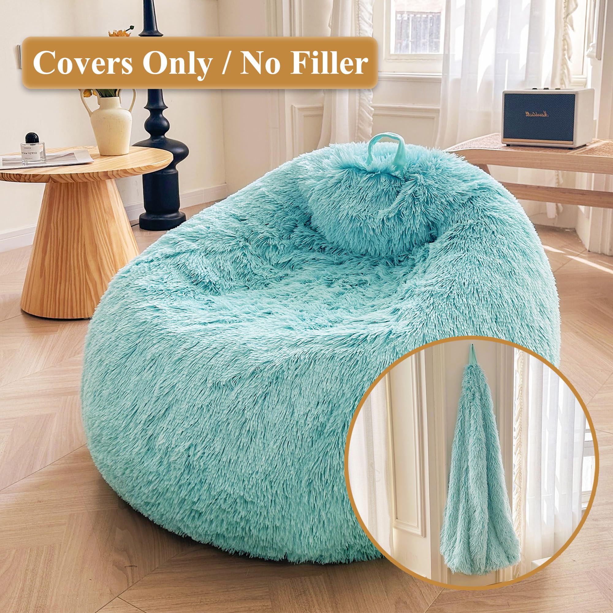 XeGe Faux Fur Comfy Bean Bag Cover for Living Room(No Filler), Tie Dye Fluffy Stuffed Animal Storage Bean Bag Chair Cover - Image 2