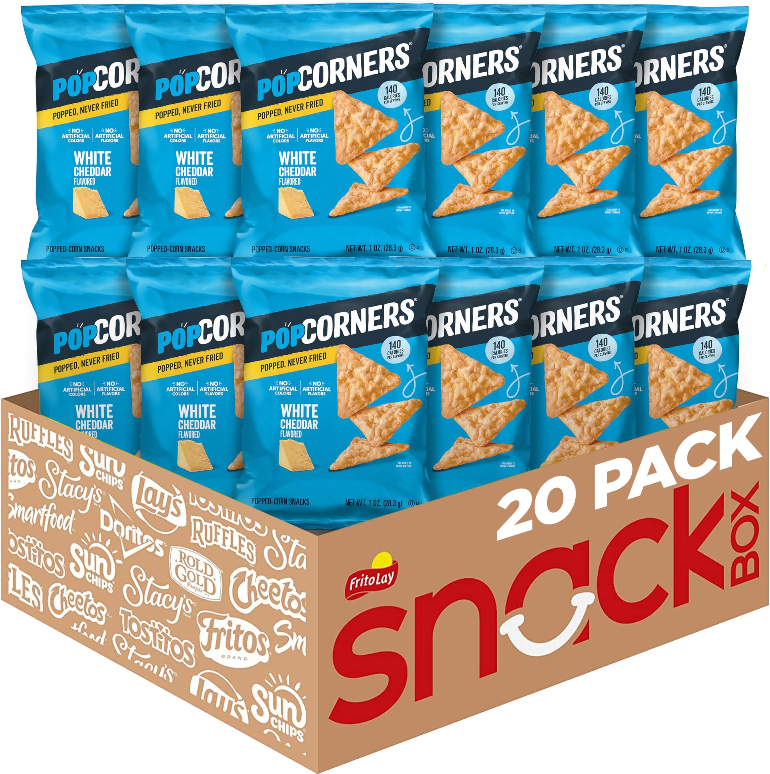 PopCorners Popped Corn Snacks, White Cheddar, 1oz Bags (20 Pack)