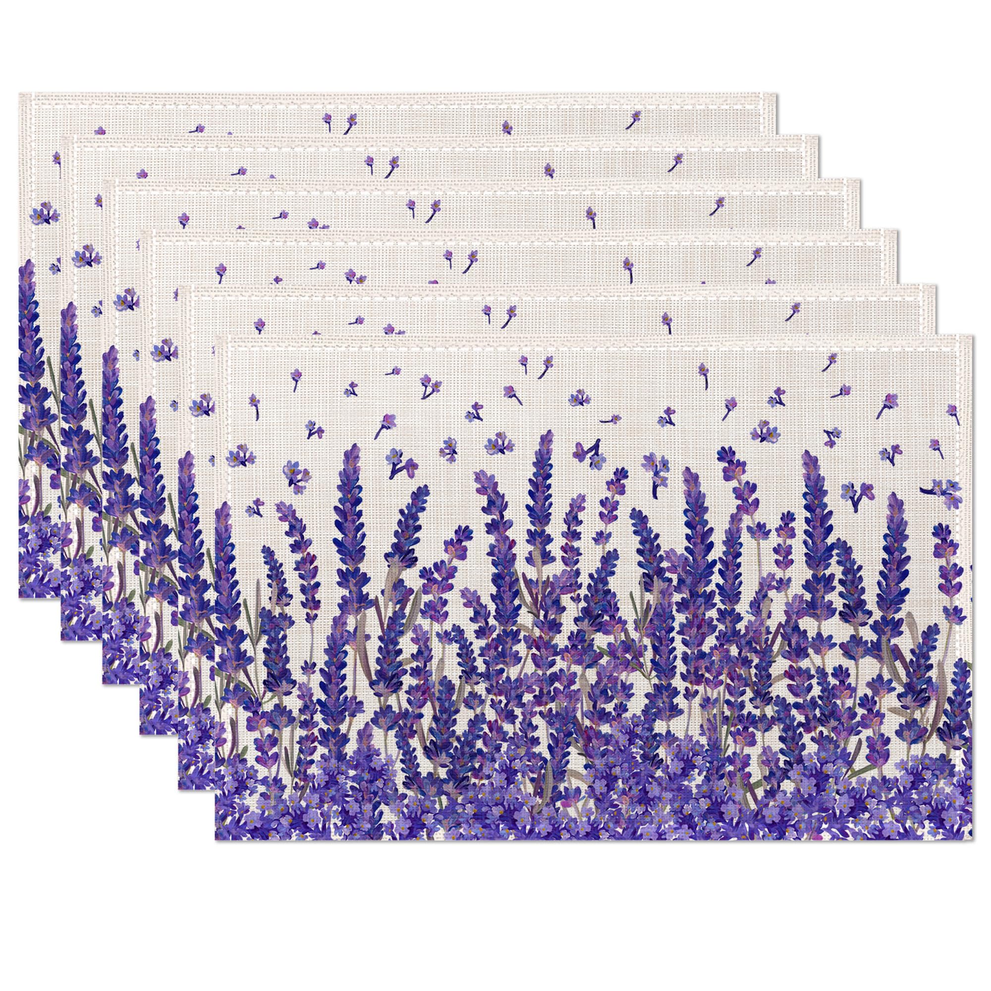 Placemats,Lavender Flower Placemats 12x18 Inch Waterproof Non-Slip Washable Table Mats for Kitchen Dining Party Table Decor,Set of 6
