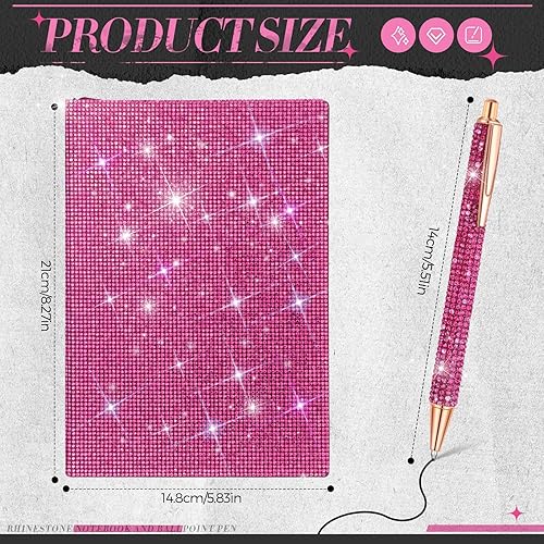 Miniatura 8 de Kosiz Juego de 2 bolígrafos de diamantes de imitación, bolígrafos de cristal, cuaderno plateado brillante A5, accesorios de oficina, suministros