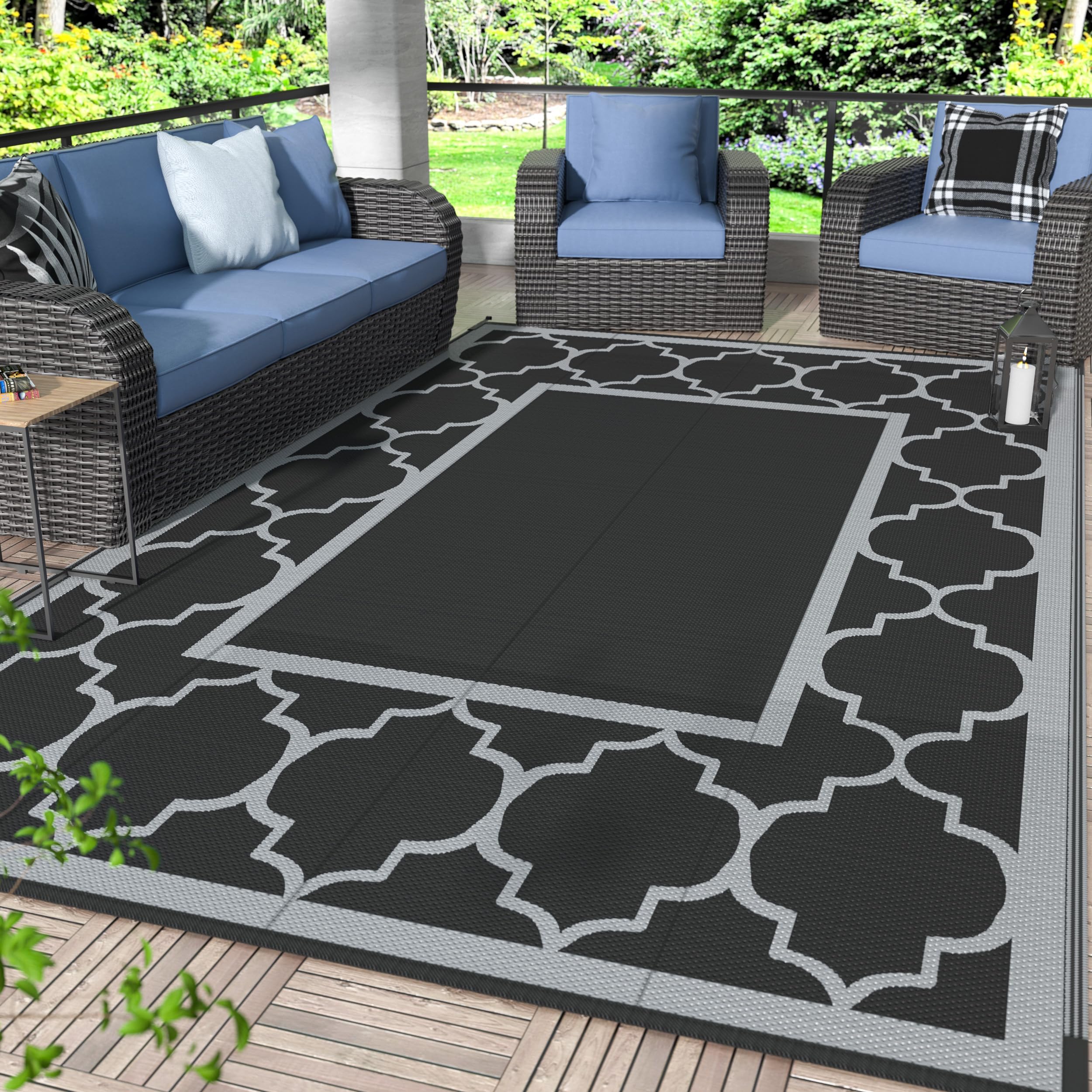 Tapis D'Intérieur Et D'Extérieur Réversible Pliable 152x243cm En PP Tube Tisse Pour Balcon Terrasse Camping Jardin Patio 89486210