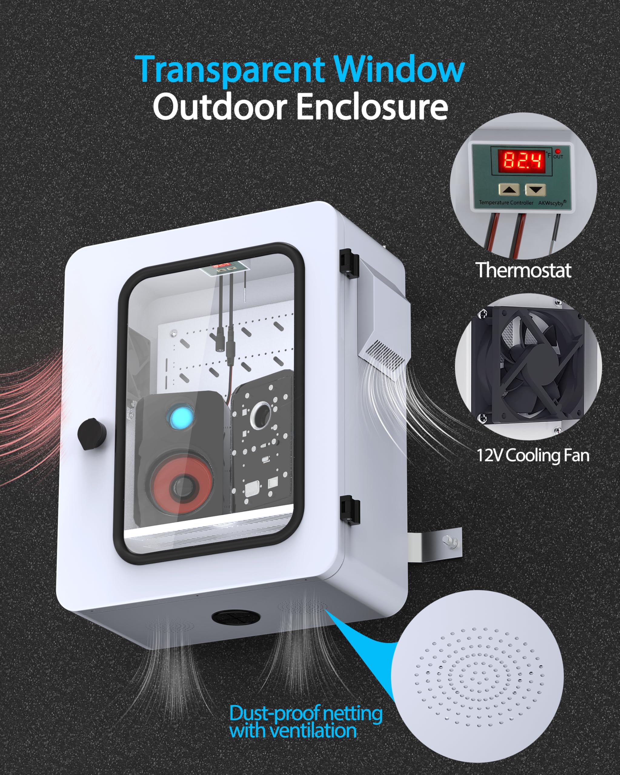 Caja eléctrica para exteriores con termostato y ventilador y ventana transparente, control preciso de temperatura de -17.7 °C, clasificación IP65 resistente al agua, acero galvanizado, haz