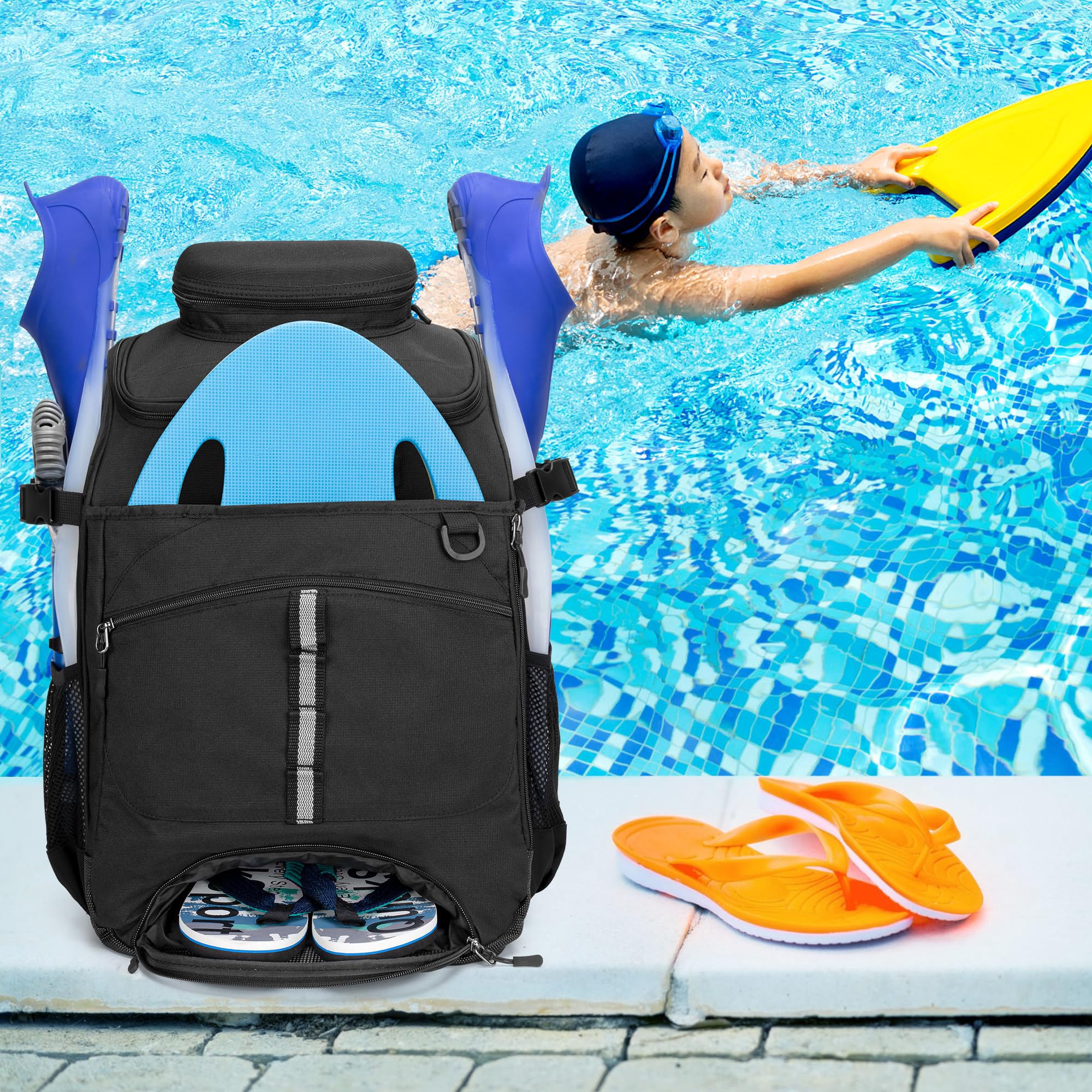 GOBUROS Schwimmrucksack für Männer und Frauen, Schwimmtasche mit zusätzlicher transparenter PVC-Tasche und separatem Schuhraum für Schwimmen, Strand, Fitnessstudio und Trainingsausrüstung