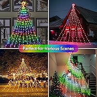 Vista 8 de Luces de Cascada de Navidad RGB Inteligentes de 16.4 Pies con Estrella, APP y Control Remoto, Espectáculo de Luz Personalizado DIY y Sincronización