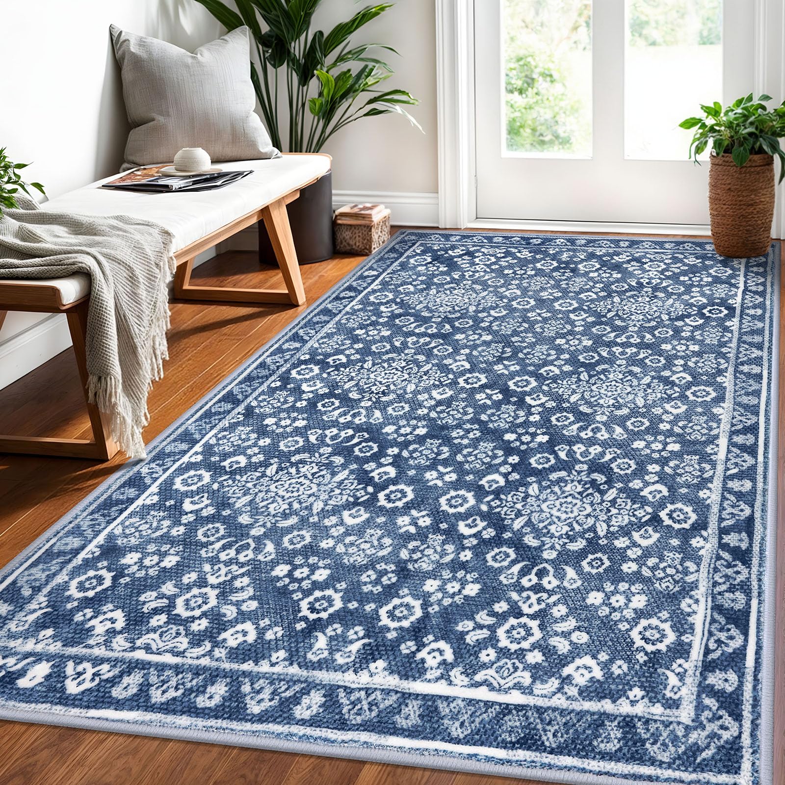 Tapis chambre et bureau vintage bleu poussiéreux 102 x 152 cm