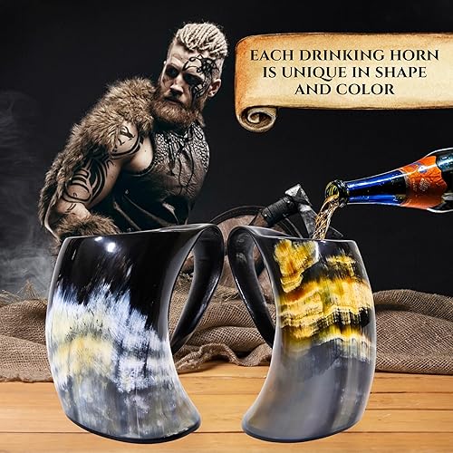 Miniatura 6 de Viking Craft's Taza de cuerno para beber jarra hecha a mano y acabado natural