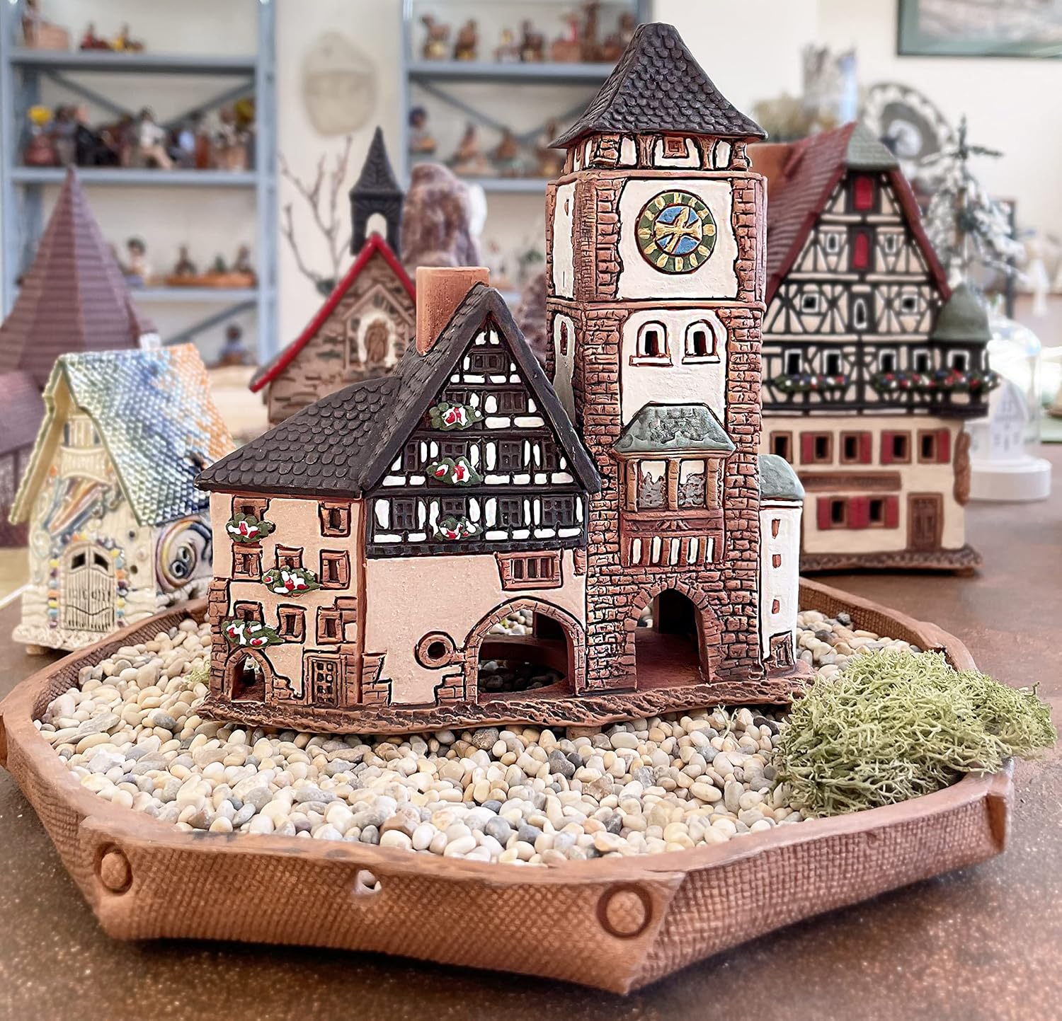 Ceramic Villages and Houses Collection - Collectible Miniature of Historic Schwabentor in Freiburg, Germany - Cone Incense Holder R347