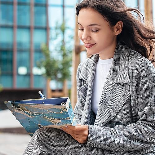 Vista 6 de Carpeta de 3 anillos con portapapeles, tamaño carta de 1 pulgada, bonita carpeta de portapapeles con bloc de notas recargable, 5 carpetas Azul