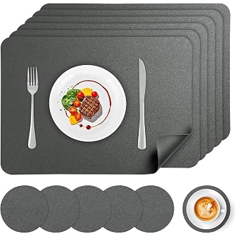 Washable Placemats Set of 6 and Coasters Leather Look Place Mats