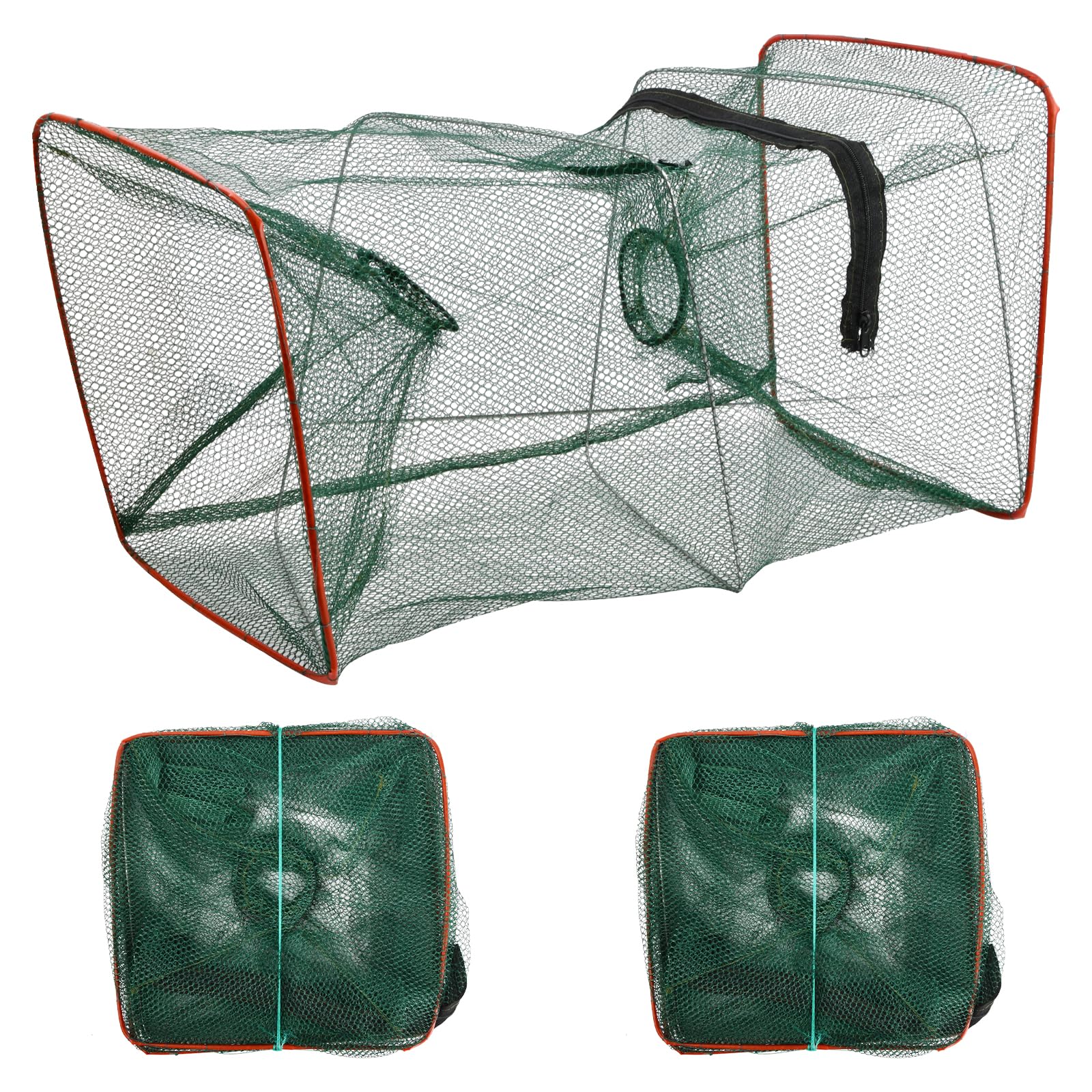 Pack of 3 Portable Square Foldable Bait Fish Trap for Fishing, Foldable Crab Trap, Shrimp Cage Trap, Lobster Cage Trap, Suitable for Aquaculture