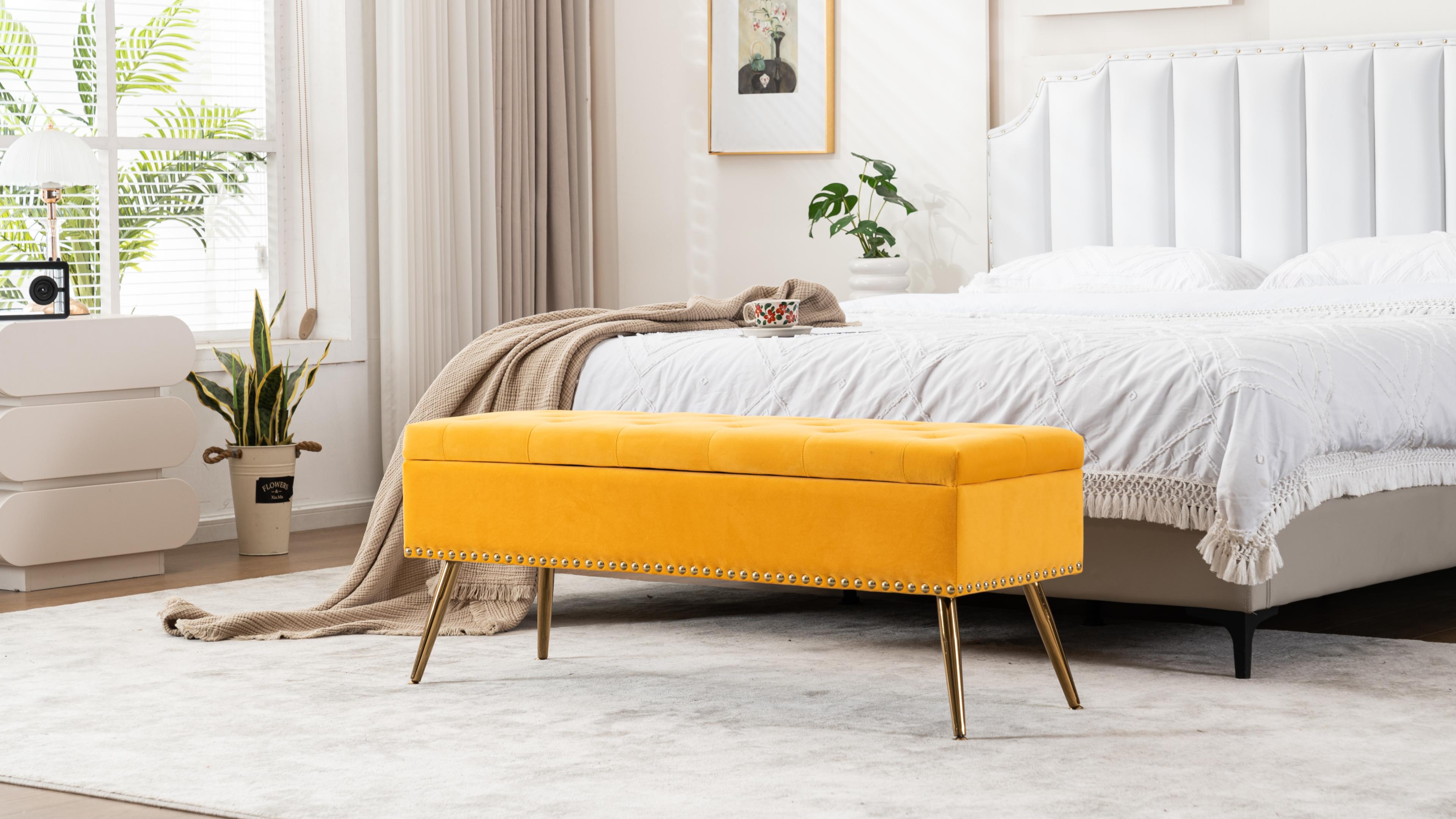 Amazon.com: AIITTCC Velvet Storage Bench with Gold Legs& Nailhead