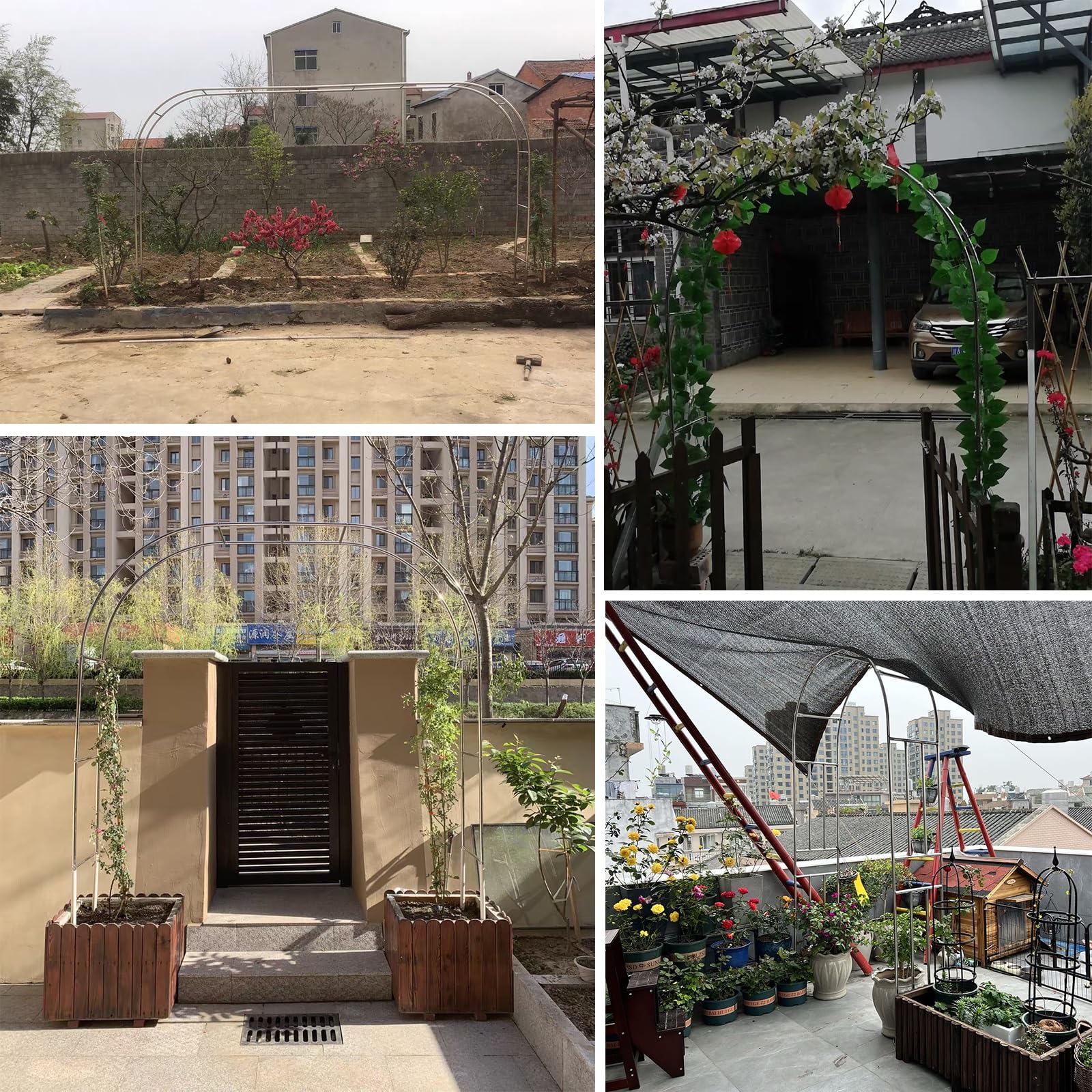 Generisch Pergola ogrodowa, łuk ogrodowy ze stali nierdzewnej – wytrzymała, odporna na warunki atmosferyczne kratka dla roślin pnących, róż i warzyw – 230/240 cm, łuk podporowy do użytku wewnątrz i na