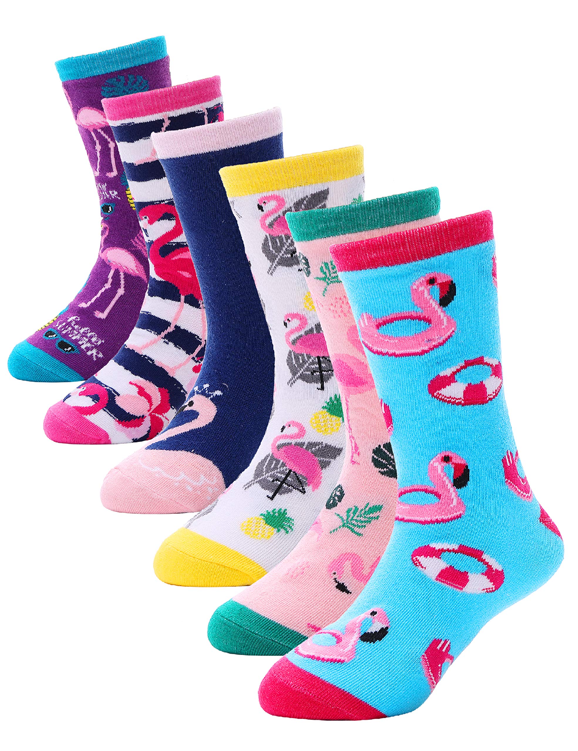 Anlisim Girls Cotton Socks, Cute Cartoon Novelty Fashion Socks, 6 Pairs