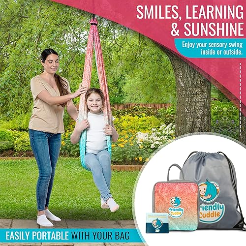 Miniatura 49 de Columpio sensorial de interior para niños o exteriores – Soporta 300 libras, doble capa y giro de 360°, hamaca de terapia de compresión calmante