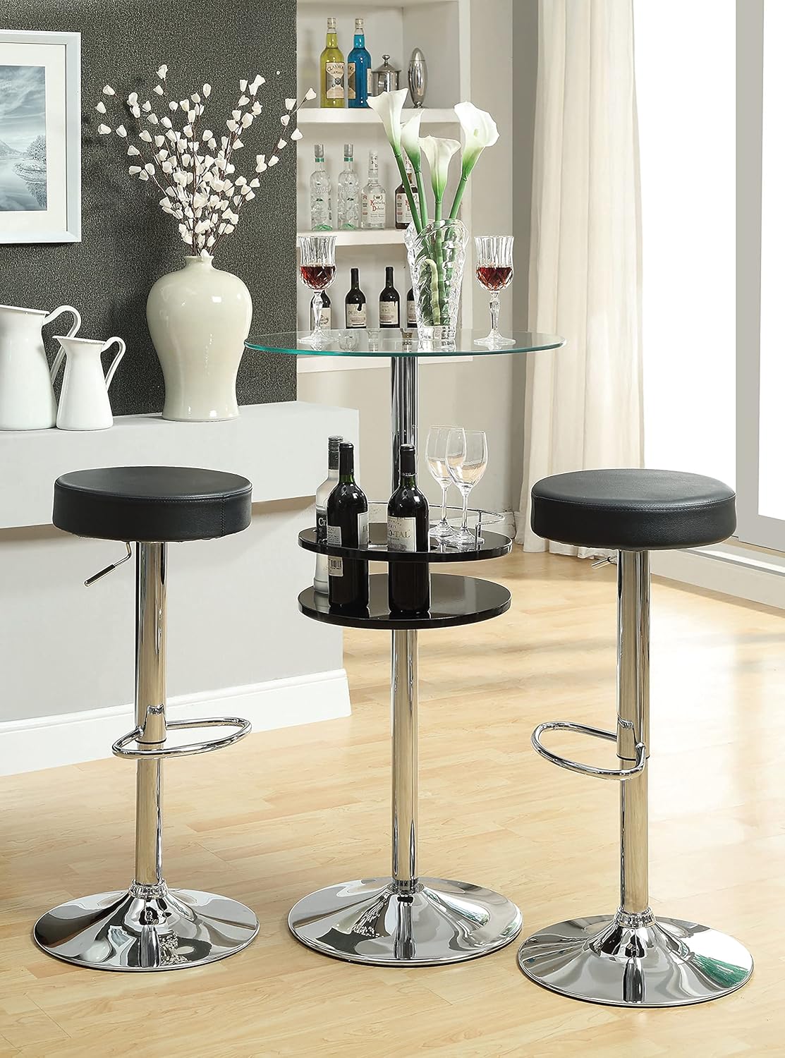 Coaster Furniture Bar Table with Tempered Glass Top and Storage Black 120715
