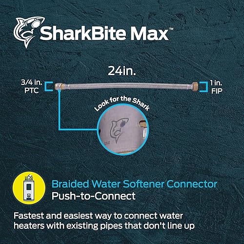 Miniatura 7 de SharkBite Conector de calentador de agua flexible trenzado de acero inoxidable de 34 x 1 pulgada FIP x 24 pulgadas, empuje para conectar el