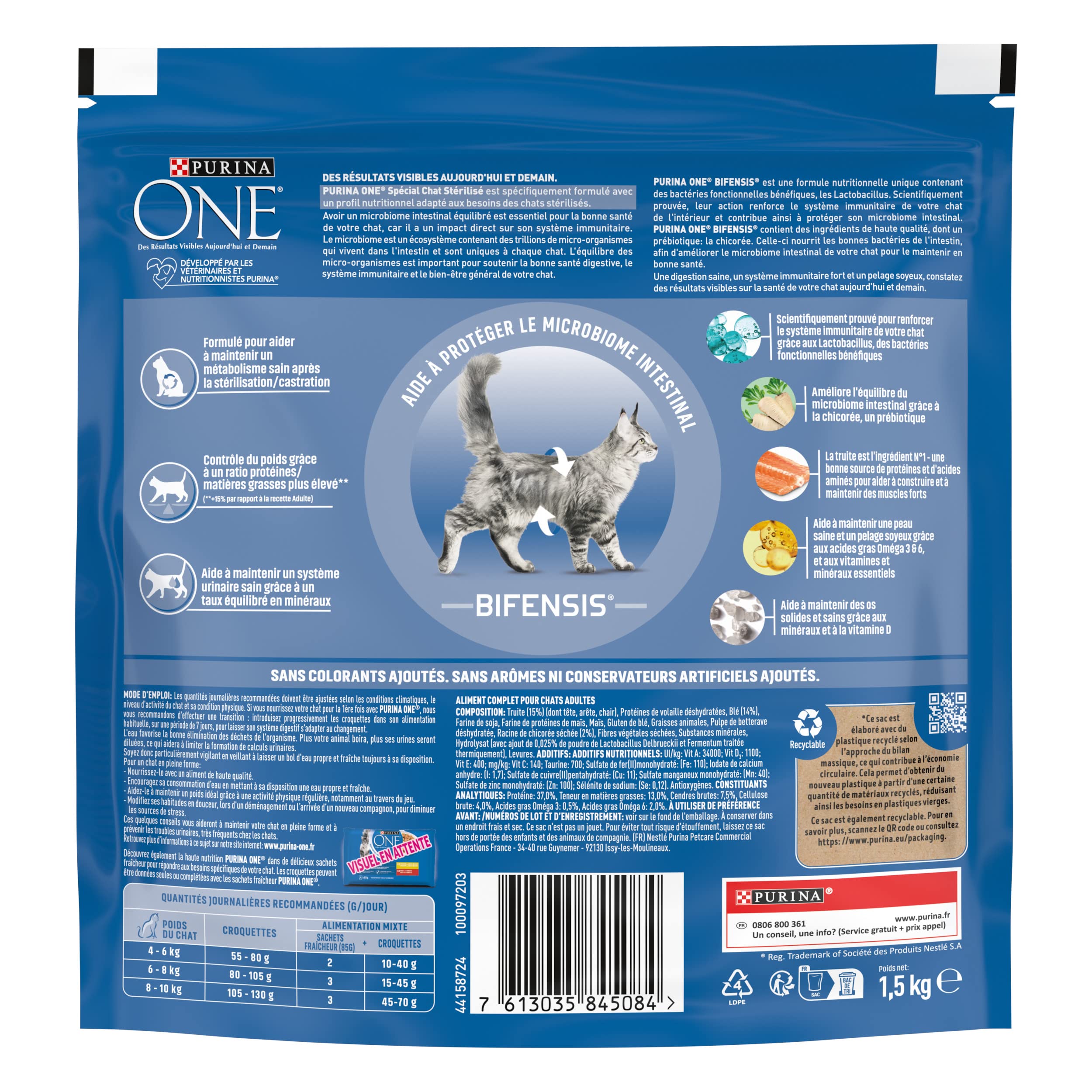 PURINA ONE Bifensis - Gatto sterilizzato, crocchette alla trota per gatti adulti, confezione da 1,5 kg, confezione da 6