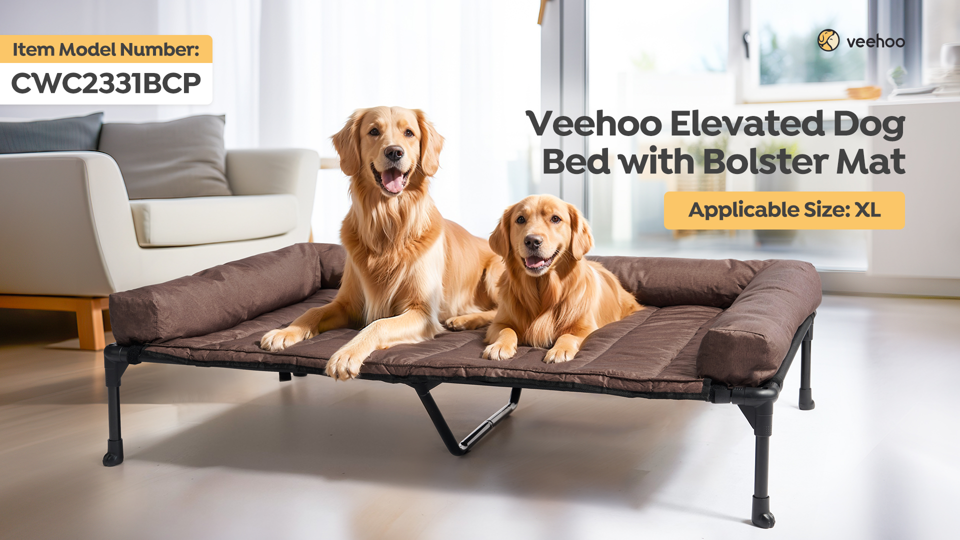 Veehoo Cooling Elevated Dog Bed Add Removable Waterproof Bolster Cushion Mat, Raised Pet Cot with Breathable Teslin Mesh, No-Slip Feet, Dog Sofa Bed for Indoor Outdoor, XXLarge, Black CWC2331B - image 8