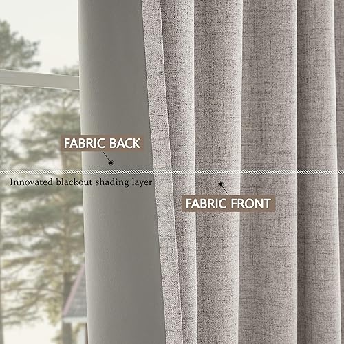 Miniatura 6 de Novecozy Cortinas 100% opacas de 90 pulgadas de largo, cortinas de lino con aislamiento térmico y cortinas para dormitoriosala de estar, bolsillo