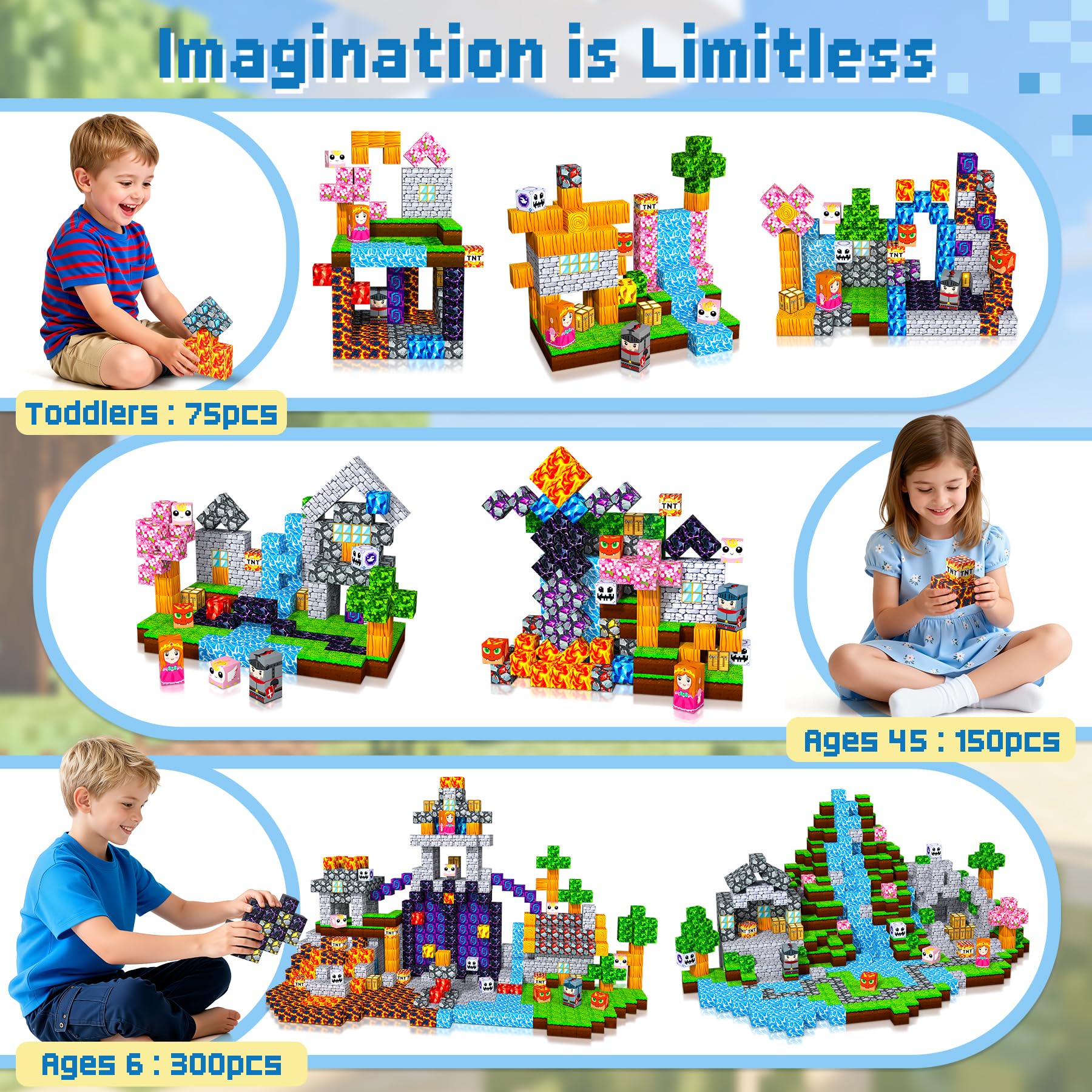 Magnetic Building Blocks, 150 Pieces Magnetic Building Blocks from 4 Years, Magnetic Toy Magnets Children, Magnetic Blocks for Children from 3 4 5 6 7 8 9 Years Construction