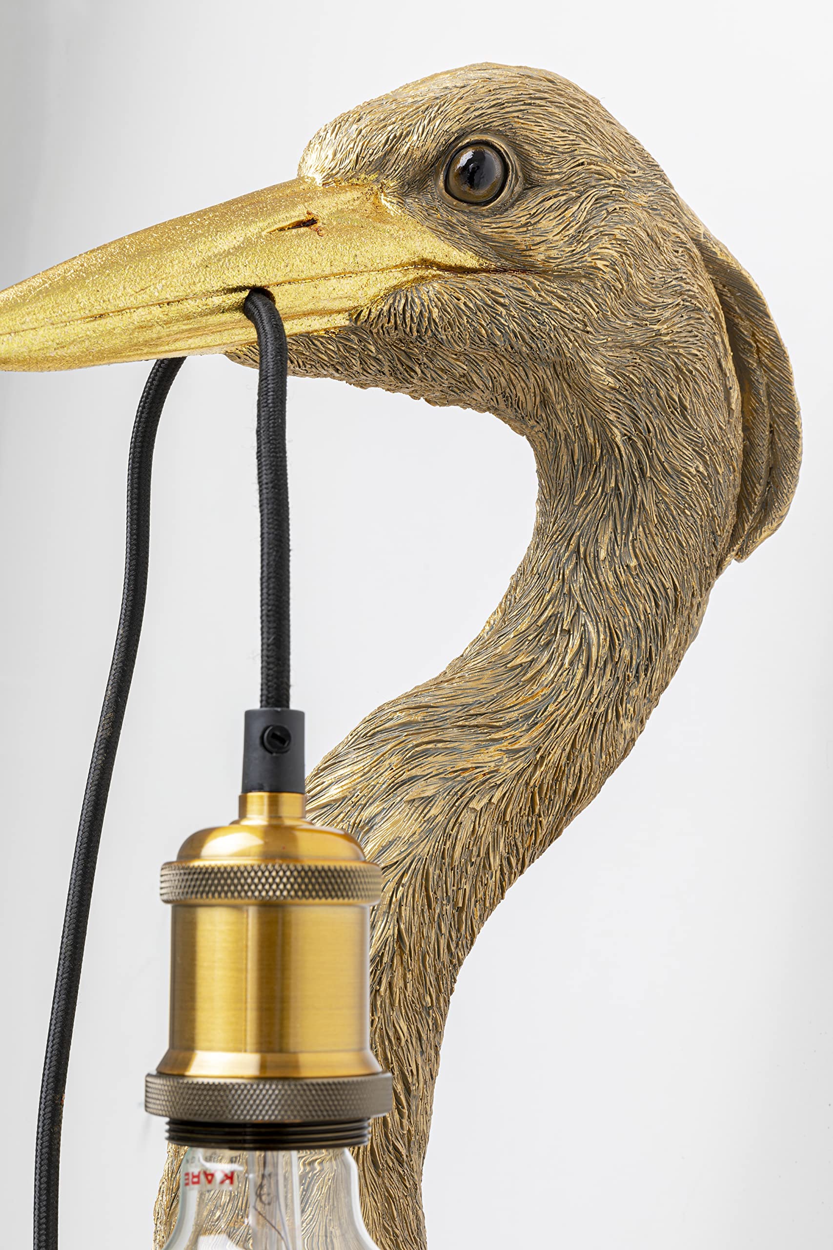 Kare Design Wandleuchte Reiher Gold Kunstharz, Vogel-Lampe, kreatives Lichtdesign, detailreich handgefertigt, dekorative Wandlampe, Wohnzimmer, Flur, anschlussfertig mit Stecker, Höhe 57 cm