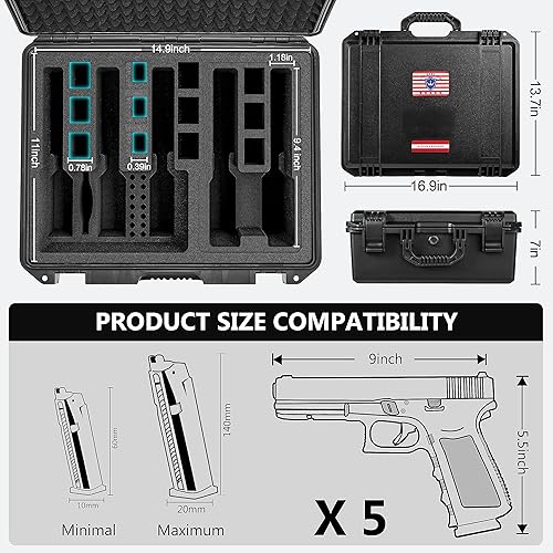 Miniatura 3 de Kinghardcase Hard Pistol Cases - Waterproof, Compatible with 5 Pistols & 12 Magazines - Durable Gun Case for Collectors & Enthusiasts