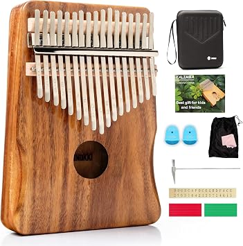 UNOKKI 17-Key Kalimba with Case - Hard Waterproof Case, Acacia Wood, 7.4" x 5.2" - Portable Mbira Thumb Piano & Finger Piano with Curved Keys & Thumb Covers, Tuning Hammer & Instruction Book