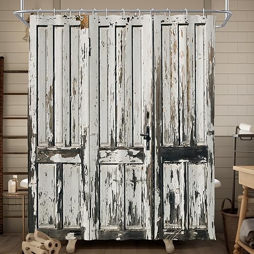 Cortina de ducha rústica de madera rústica para baño, 72 pulgadas de ancho x 72 pulgadas de alto, color marrón, vintage, decoración de bañera de
