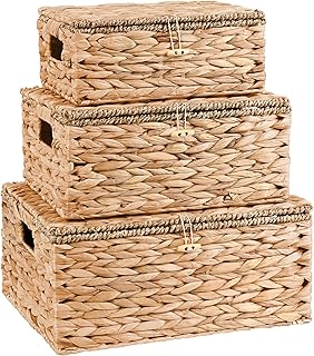 Wicker Storage Baskets with Lids and Handles, Hand Woven Rattan Storage ...