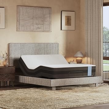 FLEXISPOT Queen All-in-One Adjustable Bed with 10" Cooling Gel Memory Foam Mattress, Velvet Upholstered Bed Frame, Head & Foot Lift, Adjustable Headboard, Light Grey