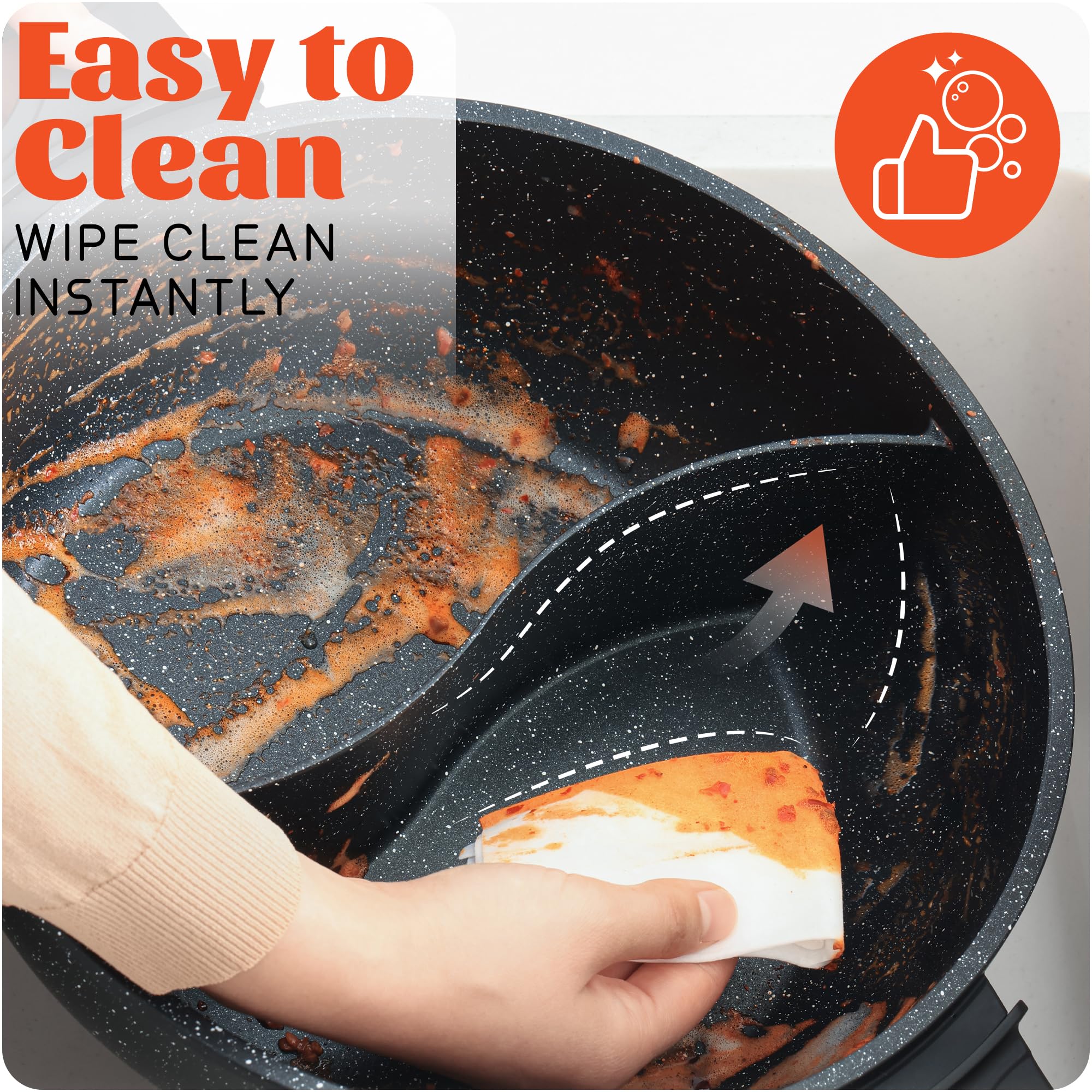 Olla eléctrica de 4L con divisor – Olla Shabu Shabu Shabu de doble sabor con función de olla de cocción lenta, 1500 W, ideal para comidas familiares y reuniones sociales, color negro 7