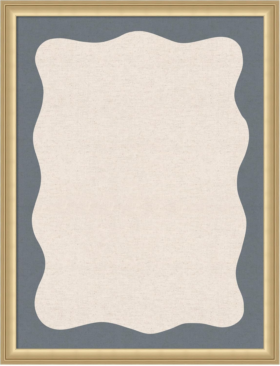 Kate and Laurel Framed Fabric Pinboard 20 x 26, Printed Linen Wavy Smokey Blue Bulletin Board for Use as a Vision Board or Wall Organization, Florence Medium Brown Frame