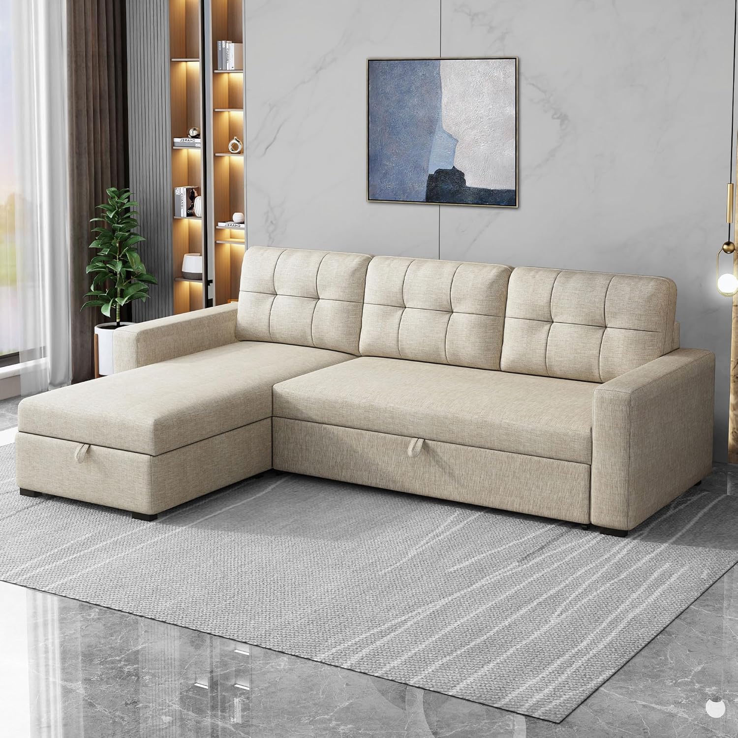 YOPTO 81.5" Sleeper Sectional Sofa,Upholstered Sectional