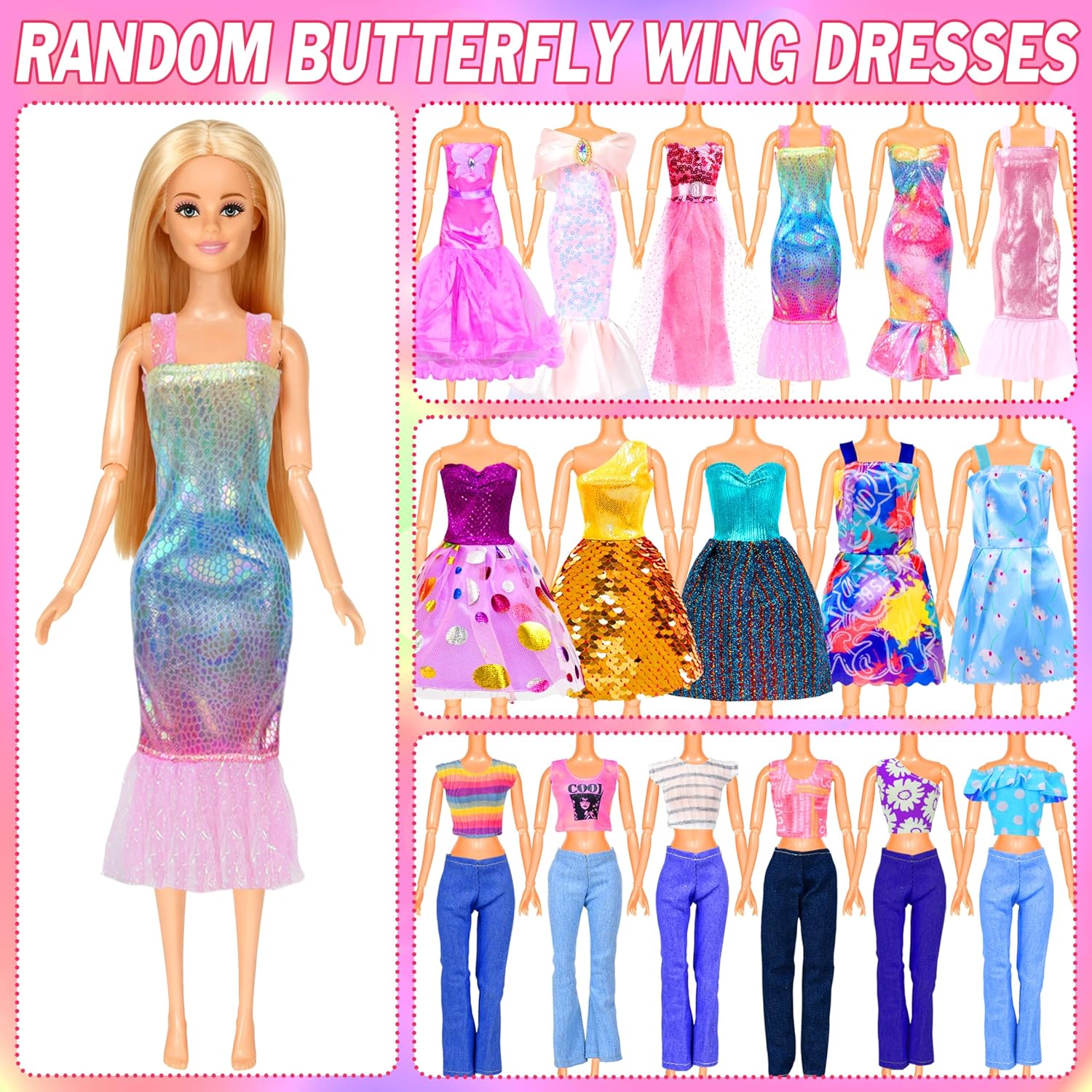 150 Pcs Doll Clothes and Accessories Playset with Dolls for Girls, Princess Gowns, Fashion Dresses, Swimsuits, Tops, Pants, Shoes, Bags Jewelrys in Closet for Doll Dress Up Fit for 11.5" Dolls