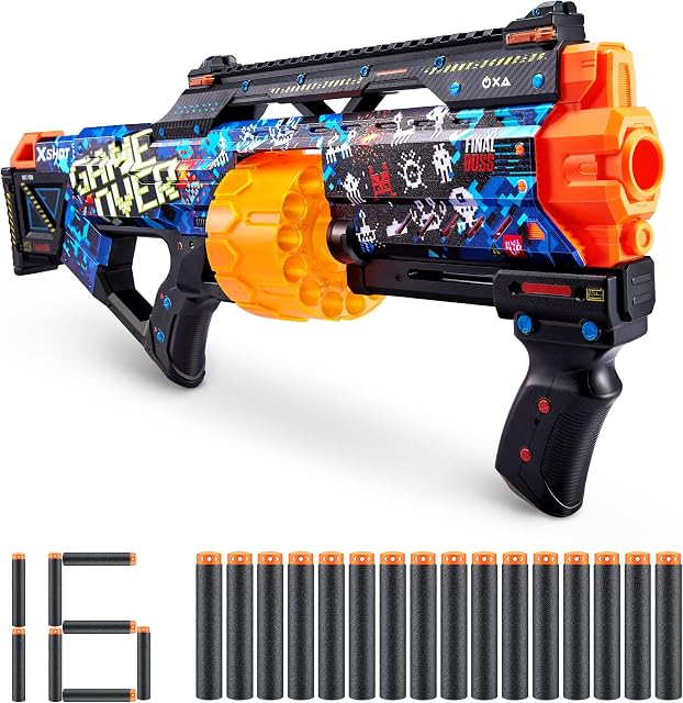 X-Shot Skins Last Stand, Game Over, Foam Dart Blaster (16 Darts) Air Pocket Dart Technology, Major Brand Compatible, Toy Foam Dart Blaster for Kids, Teens, Adults, Frustration Free Packaging