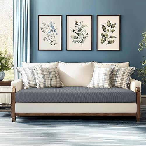 Miniatura 2 de CHUN YI - Funda elástica de cojín para sofá de 3 plazas, funda de asiento de sofá con tela jacquard de elastano (grande, color gris claro)