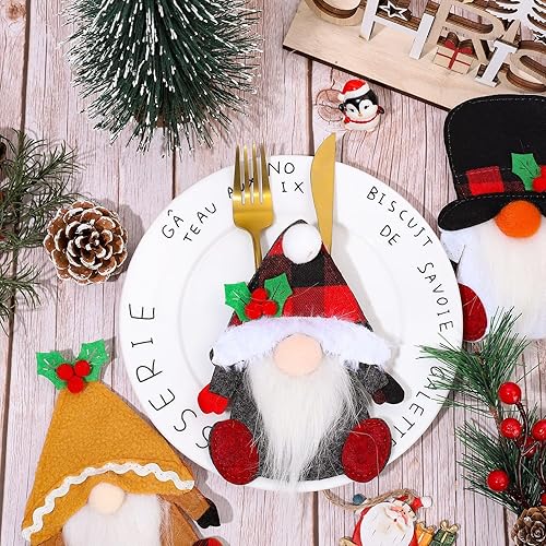Miniatura 3 de Whaline 6 piezas de soporte de vajilla de Navidad Gnomo de Navidad, soporte para cubiertos, cuchillo, tenedor, cuchara, bolsa para fiesta de