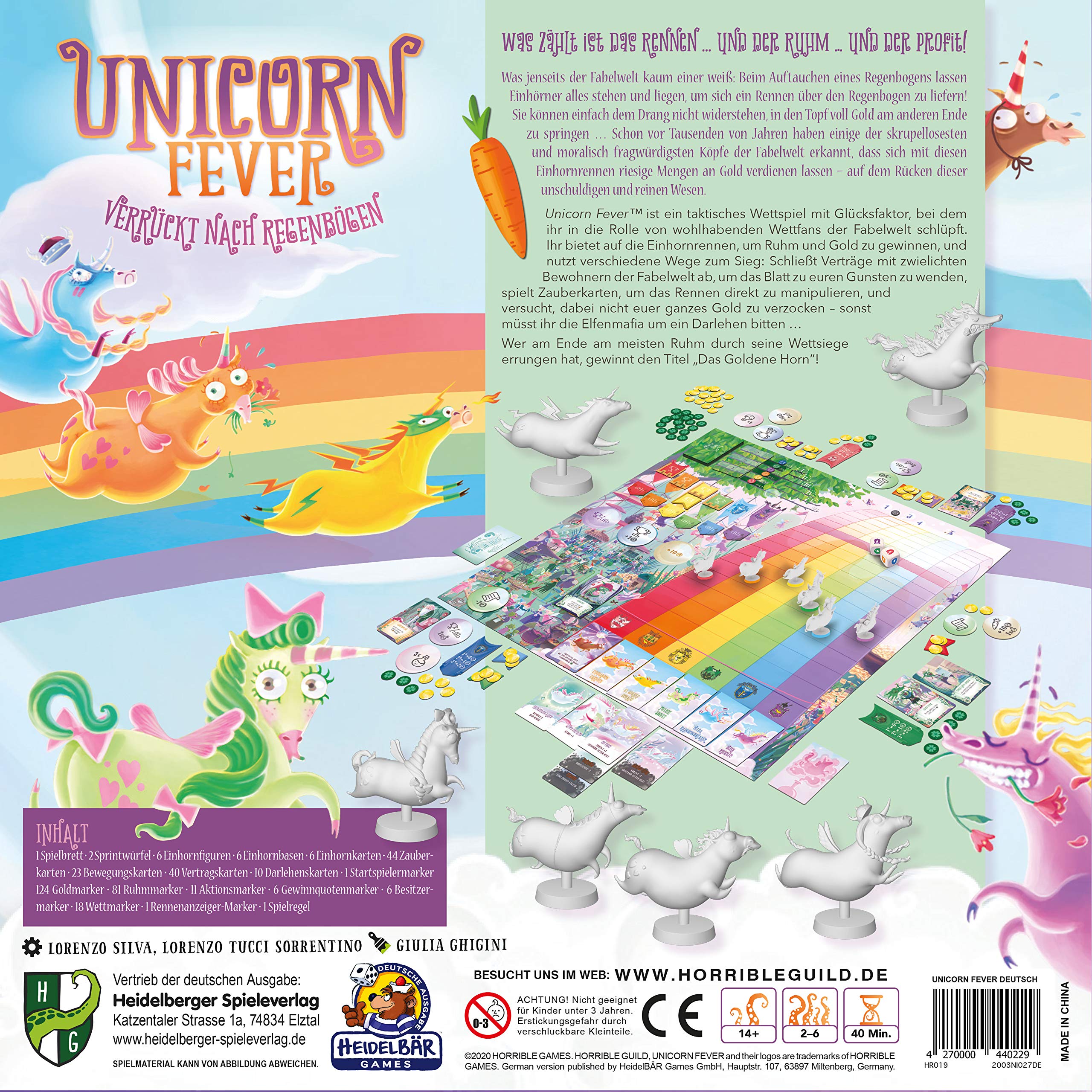 Heidelberger Spieleverlag Unicorn Fever Gioco da tavolo: 2-6 giocatori, dai 14 anni in su, strategia, tema unicorno