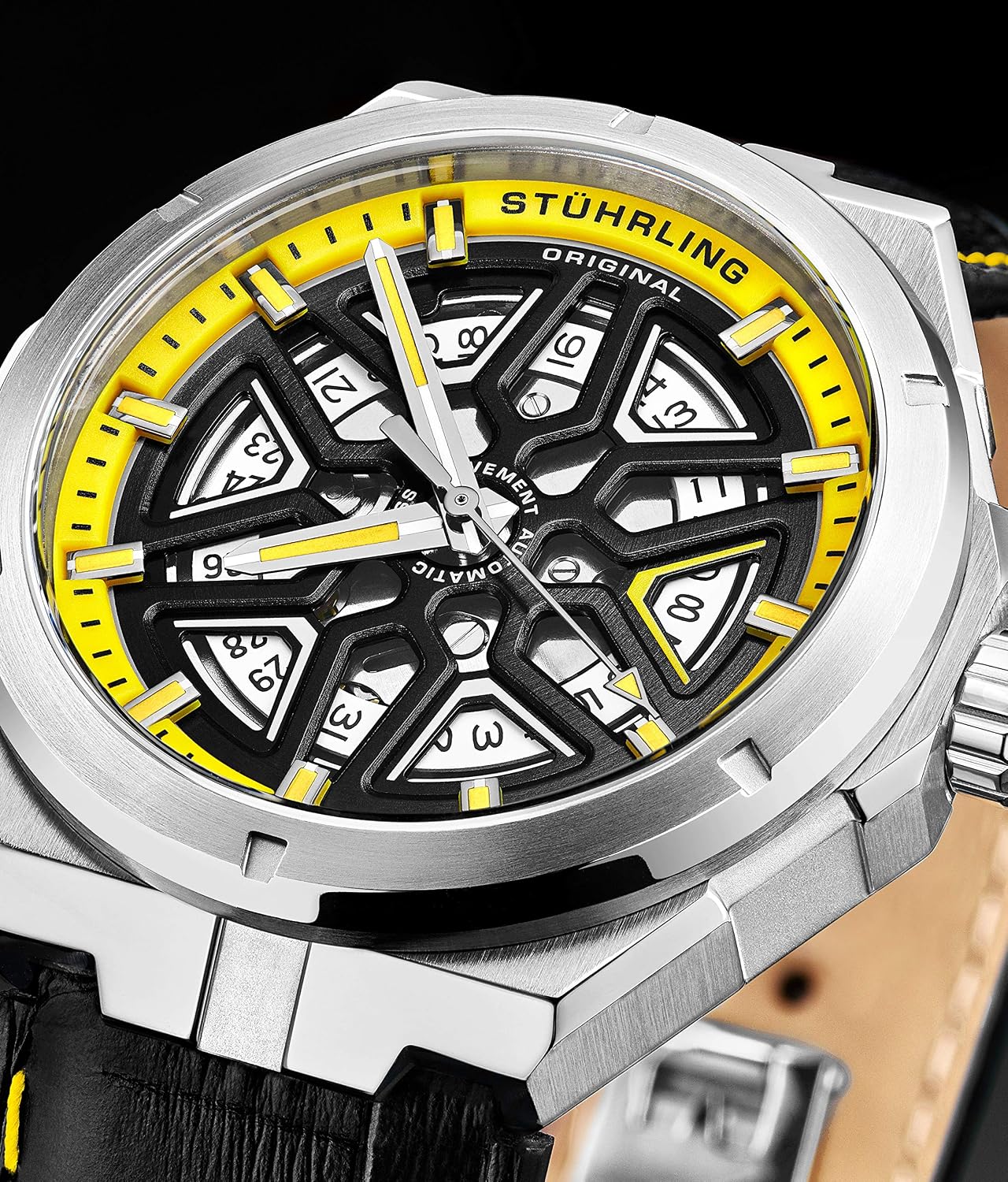 Stuhrling Original Mens Swiss Automatic Watch - Self Winding Mens Dress Watch Mens Leather Wrist Watch Mechanical Skeleton Watches for Men
