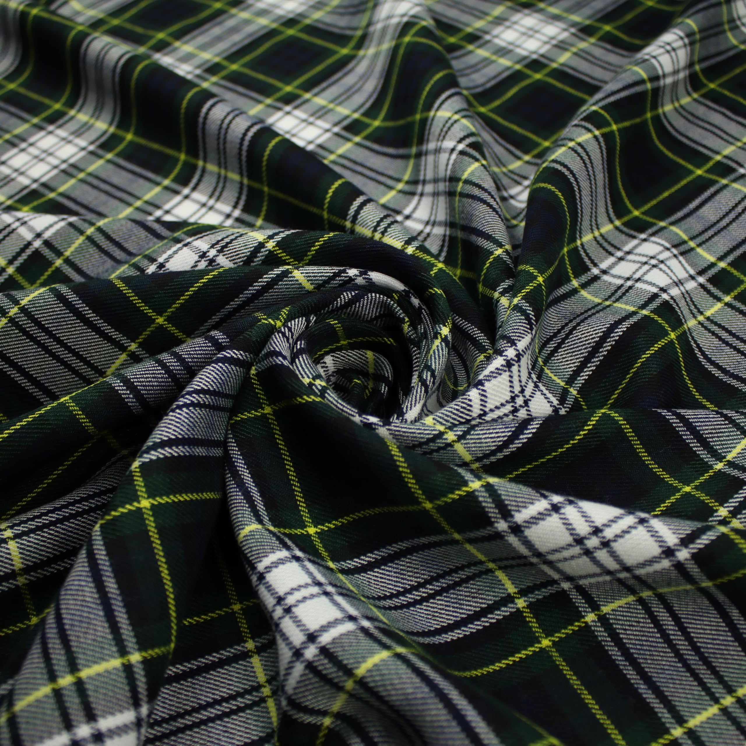 Gordon Inspired Tartan Check Navy Green White Poly Viscose Fabric 58" 10185 (1 Metre)