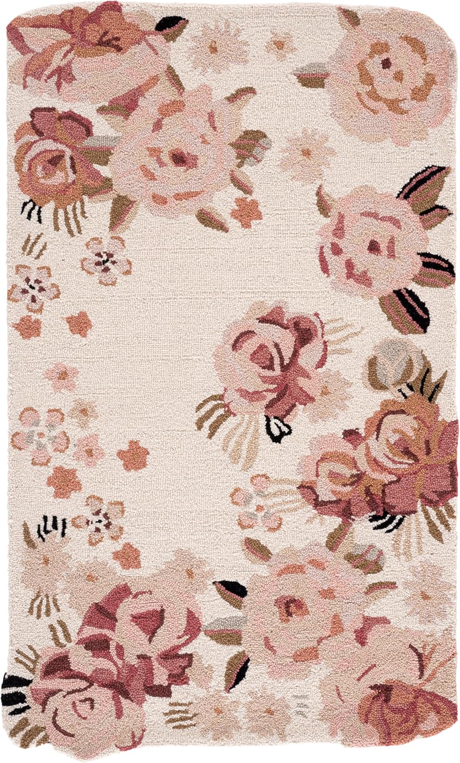 SAFAVIEH Jardin Collection Accent Rug - 3' x 5', Ivory & Pink, Floral Design, Handmade Wool, Ideal for The Living Room, Dining Room, Bedroom (JAR737A-3)