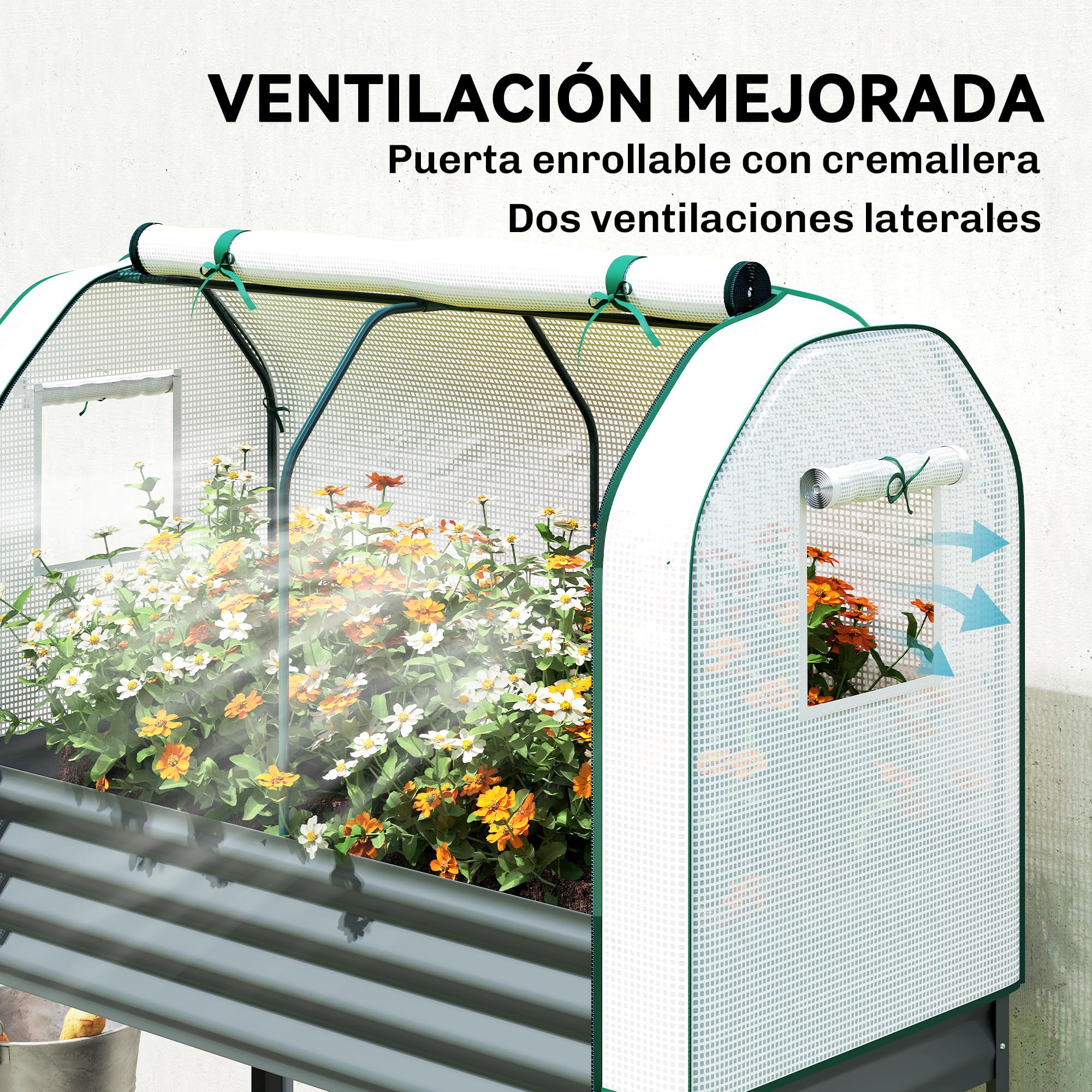 Outsunny Huerto Urbano Elevado con Cubierta de Invernadero de 140 g/m² PE, Mesa de Cultivo de Metal Galvanizado con Estante Inferior y Forro para Cultivo, Plantas y Flores, 120x55x140 cm, Gris Oscuro